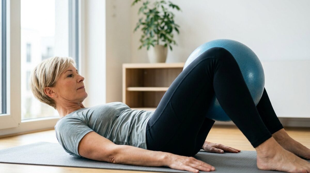 entdecken Sie die effektive 5-Minuten-Pilates-Ball-Routine zur Bauchfettreduktion nach 50, ohne anstrengende Sit-ups oder intensives Cardio Training